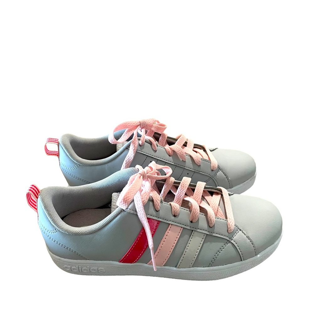 Adidas Neo Girl's Gray Leather Low Top Lace Up Sneakers Shoes - Girl's Size 4